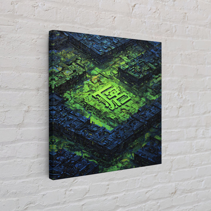 Glowing Kanji Shapes Canvas Print, Cyberpunk Art, Luxury Decor, Living Room Decor, Abstract Art, Neon, Printable Wall Art, CYB-1x1-69