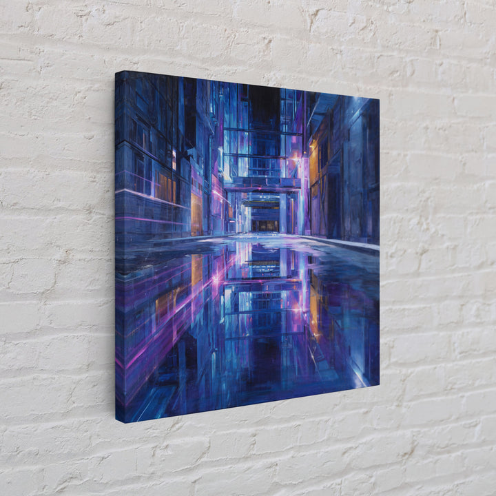 Rain Soaked Alley Framed Canvas Print, Cyberpunk Art, Fine Art Print, Living Room Decor, Abstract Art, Neon, Wall Decor, CYB-1x1-80