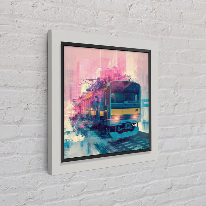 City Train Rushing Through Pink Electric Haze Canvas Print, Cyberpunk Art, Minimalist Decor, Living Room Decor, Fine Art, Neon, CYB-1x1-85