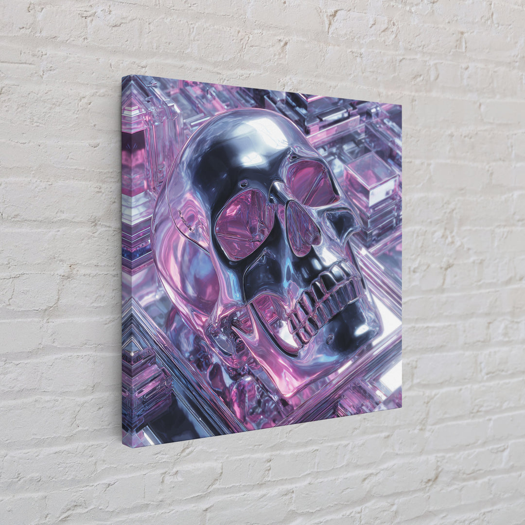 Cyberpunk Skull with Chrome and Violet Light Canvas Print, Cyberpunk Art, Cyberpunk Tarot, Living Room Decor, Fine Art, Neon, CYB-1x1-92