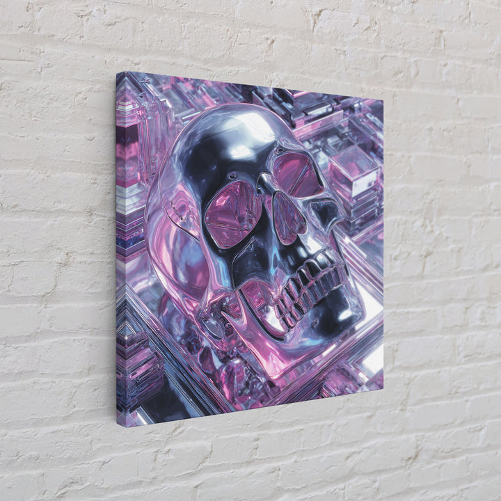 Cyberpunk Skull with Chrome and Violet Light Canvas Print, Cyberpunk Art, Cyberpunk Tarot, Living Room Decor, Fine Art, Neon, CYB-1x1-92