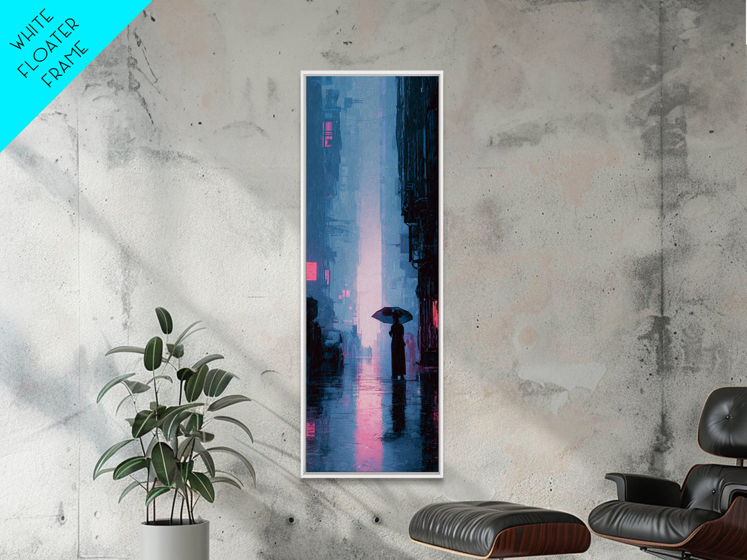 Glowing Umbrella Figure Canvas Print, Cyberpunk Art, Modern Wall Art, Living Room Decor, Oil Painting, Neon, Minimalist Poster, CYB-1x3-27
