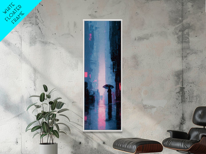 Glowing Umbrella Figure Canvas Print, Cyberpunk Art, Modern Wall Art, Living Room Decor, Oil Painting, Neon, Minimalist Poster, CYB-1x3-27