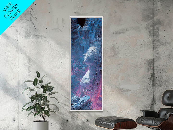 Ai Mask Portrait Framed Canvas Print, Cyberpunk Art, Digital Art, Living Room Decor, Neon, Cool Wall Art, Digital Download Art, CYB-1x3-36
