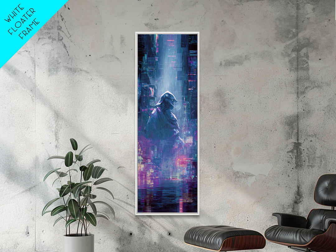 Neon Samurai Portrait Canvas Print, Cyberpunk Art, Minimalist Decor, Living Room Decor, Fine Art, Neon, Movie Posters, CYB-1x3-37