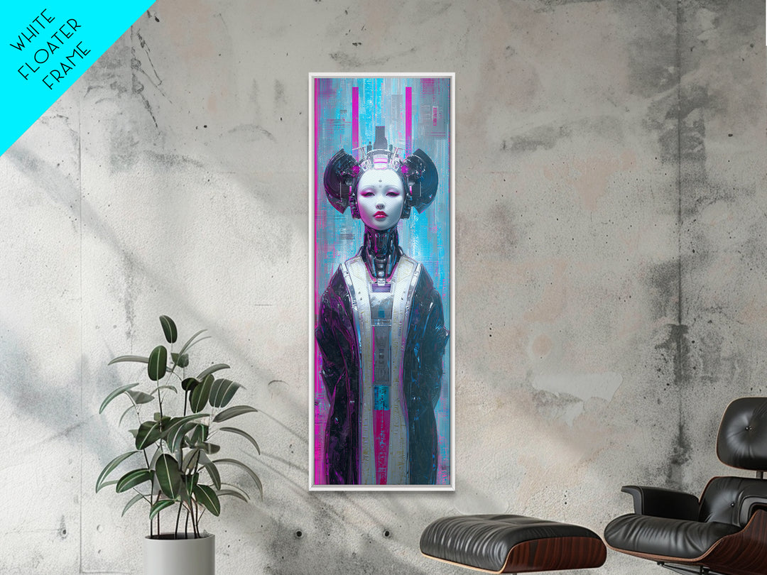 Robot Geisha Portrait Canvas Print, Cyberpunk Art, Cool Wall Art, Living Room Decor, Neon, Gallery Decor, Neutral Decor, CYB-1x3-43