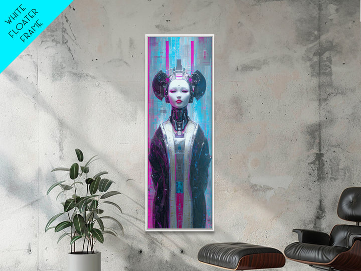 Robot Geisha Portrait Canvas Print, Cyberpunk Art, Cool Wall Art, Living Room Decor, Neon, Gallery Decor, Neutral Decor, CYB-1x3-43