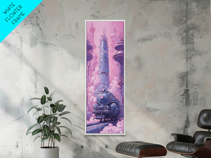 City Train Rushing Through Pink Electric Haze Canvas Print, Cyberpunk Art, Modern Decor, Living Room Decor, Fine Art, Neon, CYB-1x3-49