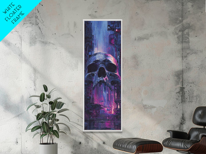 Cyberpunk Skull with Chrome and Violet Light Canvas Print, Cyberpunk Art, Modern Art, Living Room Decor, Fine Art, Neon, CYB-1x3-56