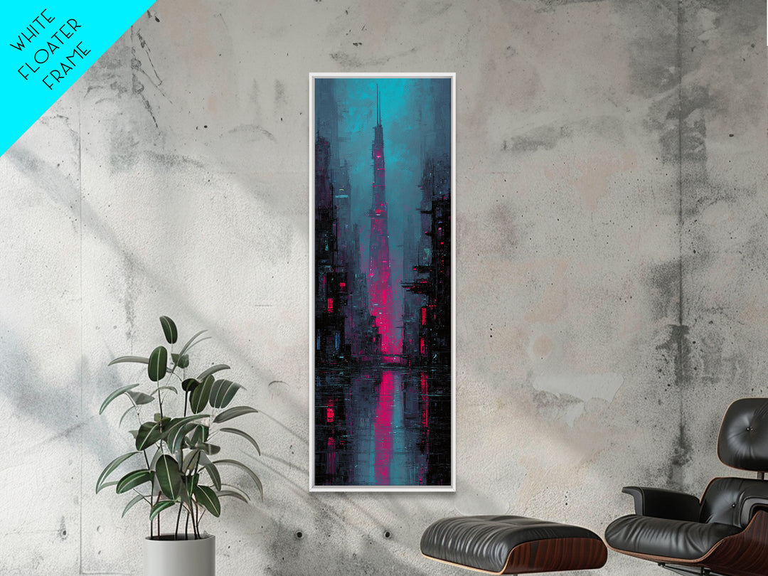 Neon Samurai Portrait Canvas Print, Cyberpunk Art, Gothic Decor, Living Room Decor, Oil Painting, Neon, Digital Art Print, CYB-1x3-85