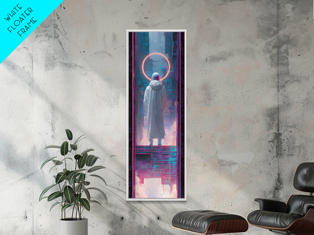 Masked Hacker Figure Canvas Print, Cyberpunk Art, Wall Art, Living Room Decor, Oil Painting, Neon, Abstract Art, CYB-1x3-90