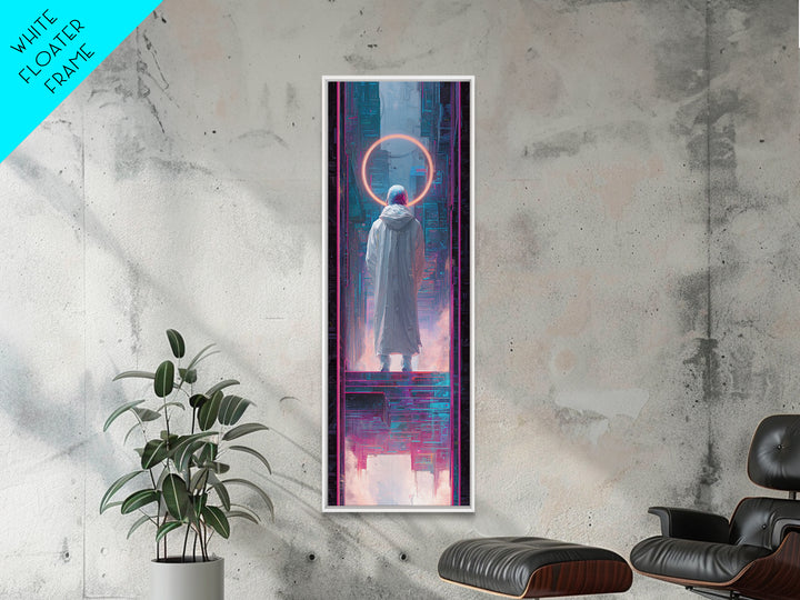 Masked Hacker Figure Canvas Print, Cyberpunk Art, Wall Art, Living Room Decor, Oil Painting, Neon, Abstract Art, CYB-1x3-90
