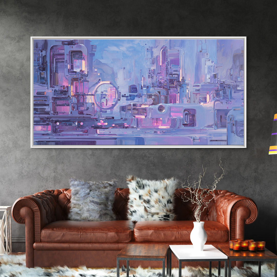Glowing Kanji Shapes Canvas Print, Cyberpunk Art, Digital Art, Living Room Decor, Abstract Art, Neon, Cool Wall Art, CYB-2x1-17