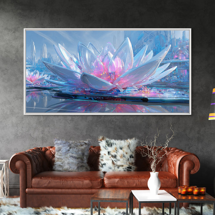 Electric Lotus Flower Canvas Print, Cyberpunk Art, Movie Posters, Living Room Decor, Fine Art, Neon, Cyberpunk Jacket, CYB-2x1-61