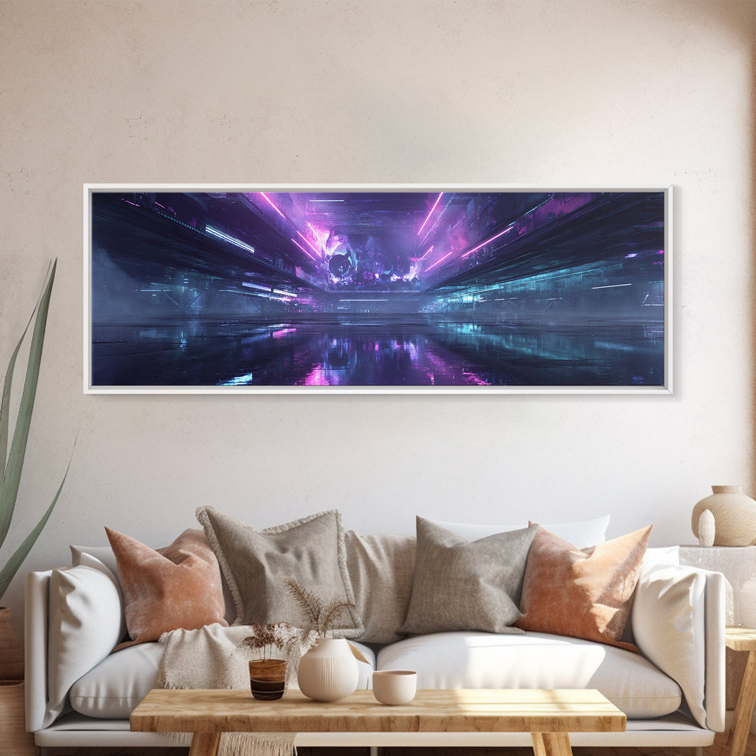Cyberpunk Skull with Chrome and Violet Light Canvas Print, Cyberpunk Art, Gallery Decor, Living Room Decor, Fine Art, Neon, CYB-3x1-36