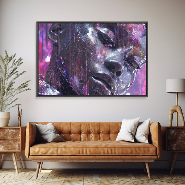 Ai Mask Portrait Canvas Print, Cyberpunk Art, Cyberpunk Helmet, Living Room Decor, Fine Art, Neon, Textured Painting, CYB-3x2-52