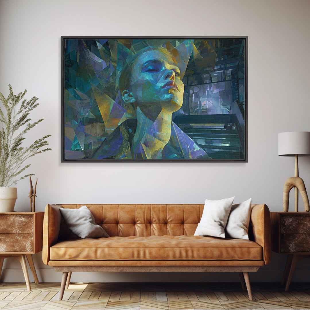 Ai Mask Portrait Canvas Print, Cyberpunk Art, Luxury Decor, Living Room Decor, Fine Art, Neon 576, Cyberpunk, CYB-3x2-76