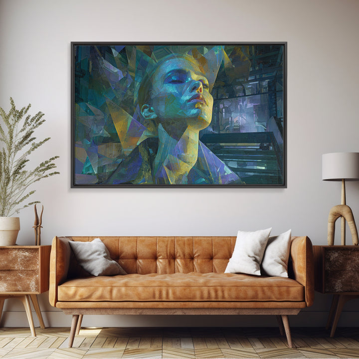 Ai Mask Portrait Canvas Print, Cyberpunk Art, Luxury Decor, Living Room Decor, Fine Art, Neon 576, Cyberpunk, CYB-3x2-76