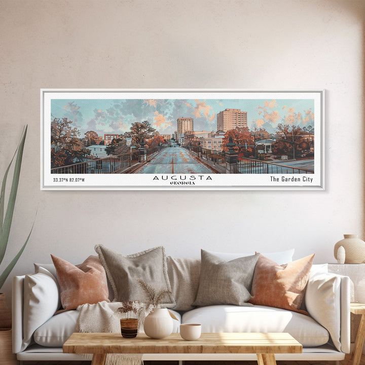 Augusta Georgia Panoramic Painting, Watercolor Framed Canvas Print, Scenic City Art, Travel Poster, Wall Decor, Living Room Art, Gift Idea