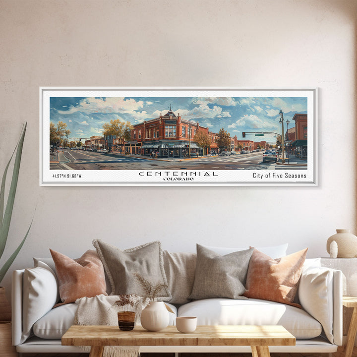 Centennial Colorado Panoramic Watercolor Painting Framed Canvas Print, Travel Poster Art, Mountain Landscape, Home Decor, Living Room Decoration, Office Wall Art, Colorado-Themed Gift