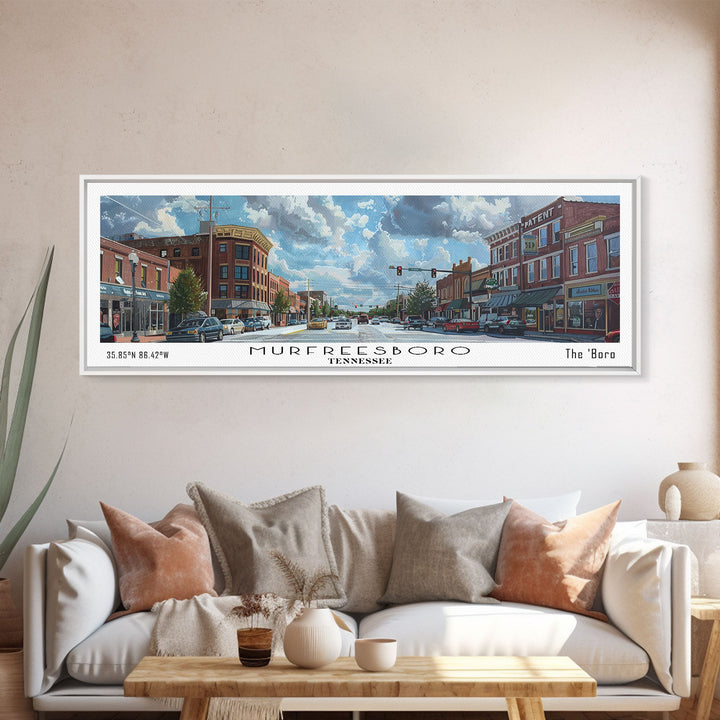Murfreesboro Tennessee Panoramic Framed Canvas Print, Stunning Watercolor City Art, Office Wall Decor, Travel Poster, Living Room Decor