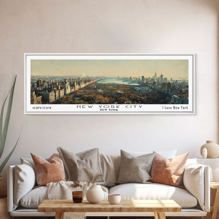 New York New York Panoramic Painting, Framed Canvas Print for Living Room, Stunning Cityscape Watercolor Art, Travel Poster, Unique Gift Idea