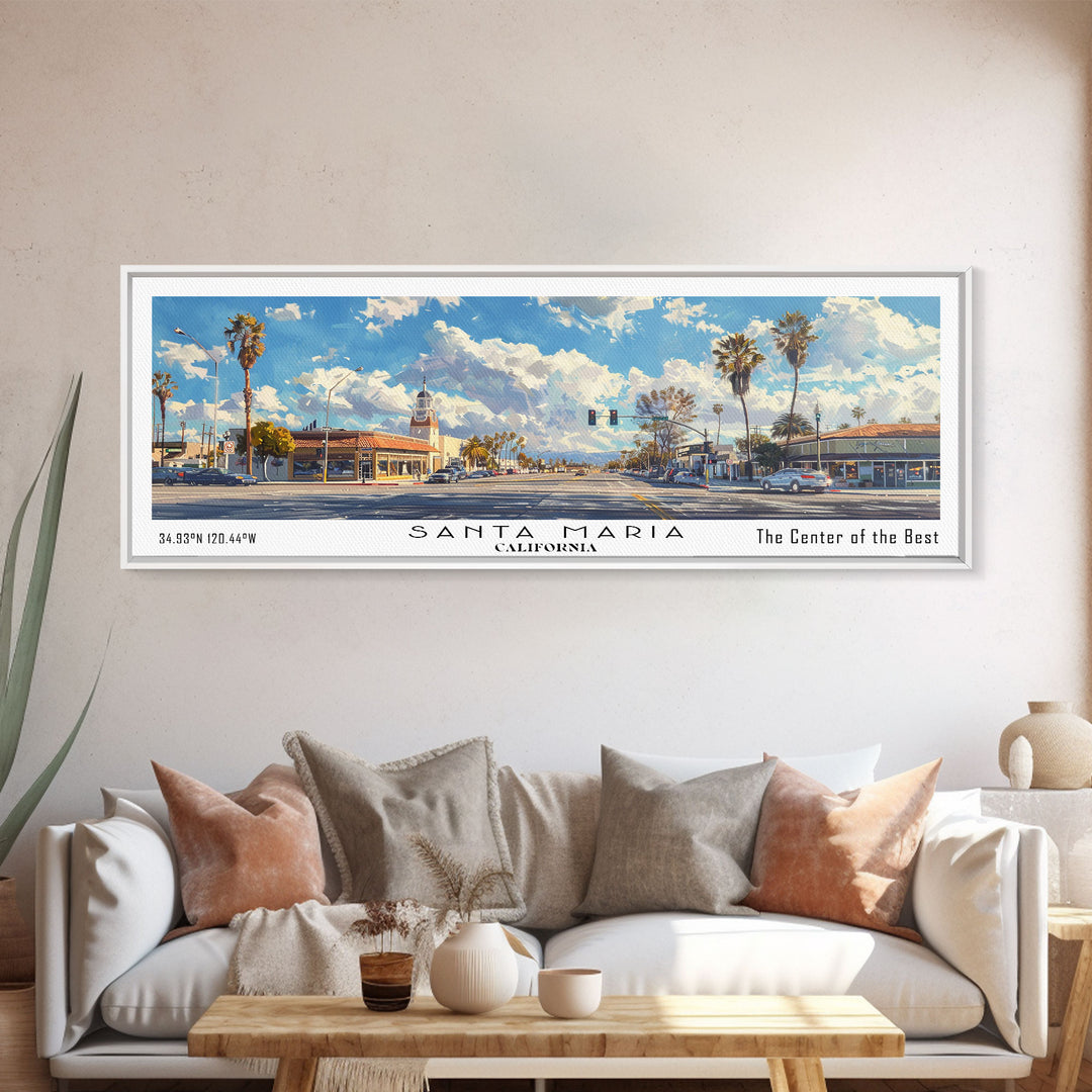 Santa Maria California Travel Poster, Framed Canvas Print, Office Decor, Wall Hanging, Travel Gift, Living Room Art, Vintage Style Art