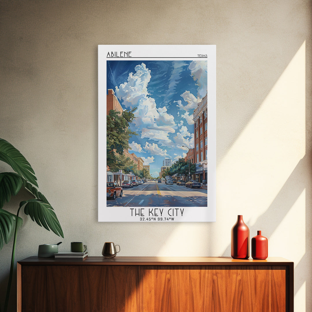 Abilene Travel Poster, Framed Canvas Print, Travel Wall Art, City Wall Art, City Travel Poster, Mid Century Wall Art, Travel Posters