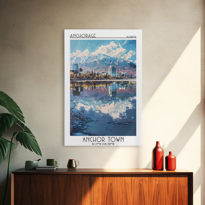 Anchorage Travel Poster, Canvas Print, Retro Wall Art, Travel Print, Wall Art, Watercolor Cityscape, Travel Art Print, Landscape Art