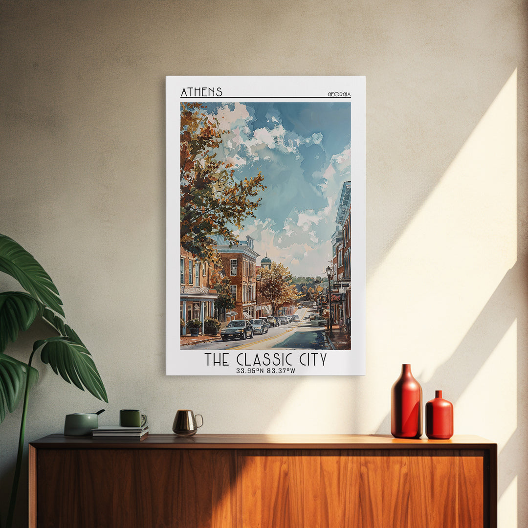 Athens Travel Poster, Framed Canvas Print, Travel Prints, Landscape Art, Mid Century Wall Art, Travel Wall Art, Vintage Travel Print