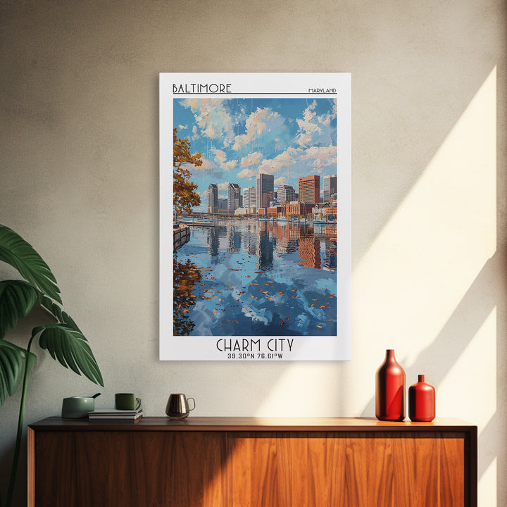 Baltimore Travel Poster, Framed Canvas Print, Travel Art Print, Modern Wall Decor, Retro Wall Art, Landscape Art, City Travel Poster