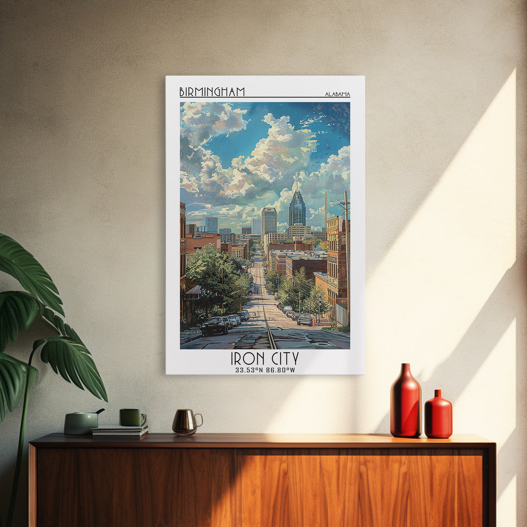 Birmingham Travel Poster, Framed Canvas Print, Retro Travel Poster, City Wall Art, Gallery Wall Set, Minimalist Poster, Travel Print