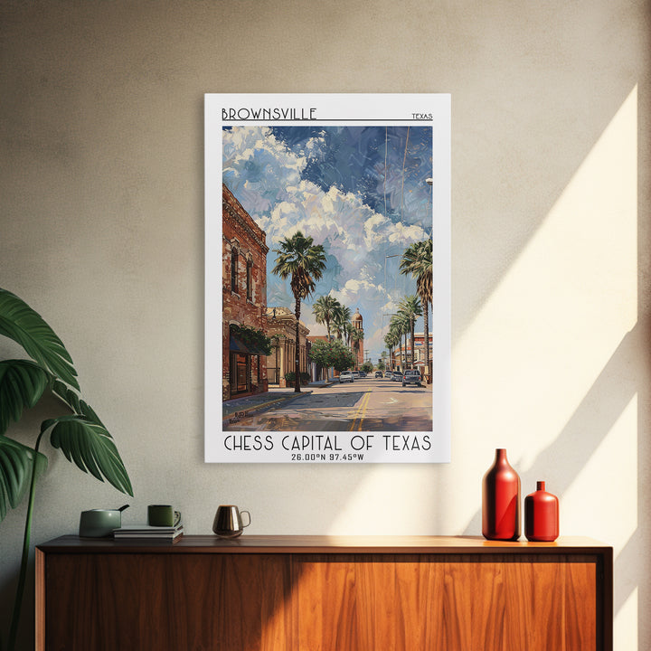 Brownsville Travel Poster, Canvas Print, Retro Travel Poster, City Wall Art, Modern Wall Decor, Retro Wall Art, Watercolor Cityscape