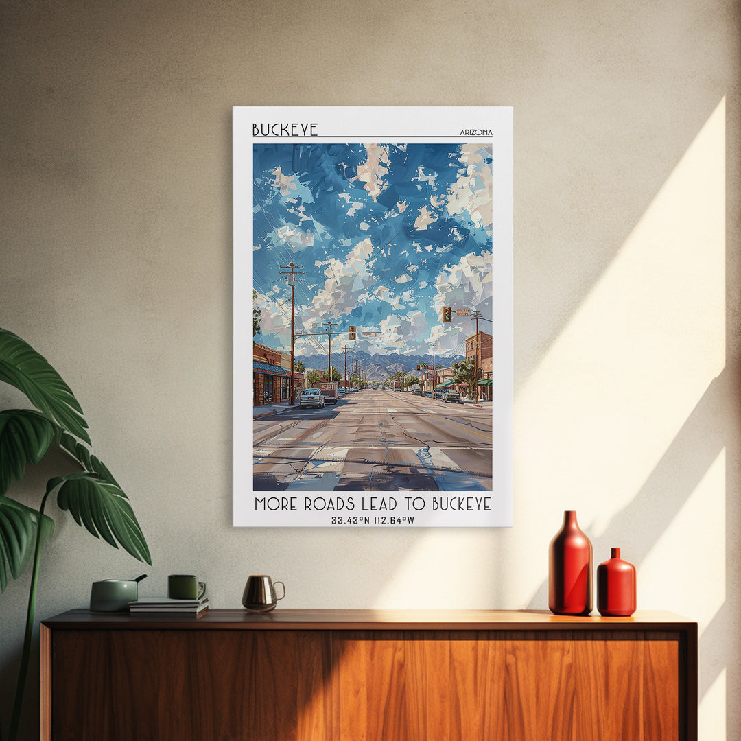 Buckeye Travel Poster, Framed Canvas Print, Travel Prints, Landscape Art, Living Room Wall Art, Travel Posters, Vintage Travel Print