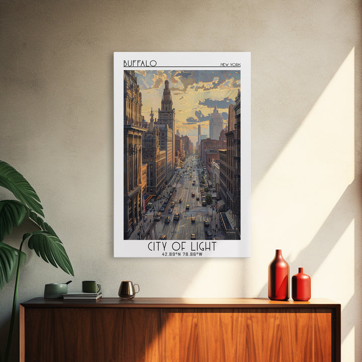 Buffalo Travel Poster, Framed Canvas Print, Travel Wall Decor, Minimalist Poster, Wanderlust Gift, Retro Travel Poster, Travel Print