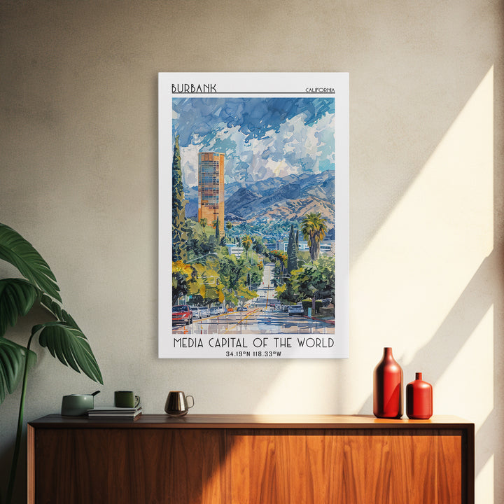 Burbank Travel Poster, Canvas Print, City Art Print, Travel Wall Art, Gallery Wall Set, Wall Art, Travel Print, Mid Century Wall Art