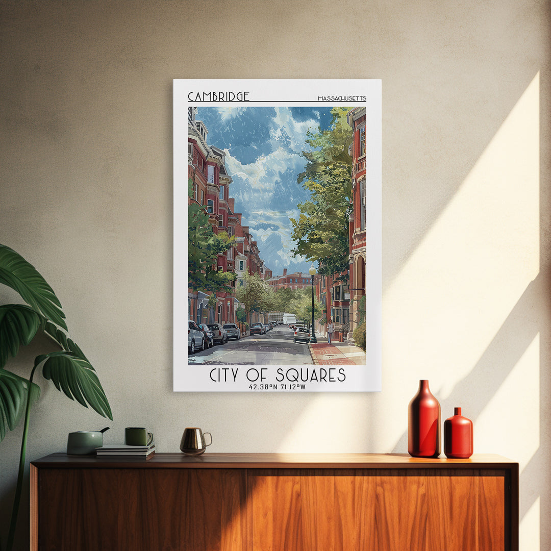 Cambridge Travel Poster, Framed Canvas Print, Travel Wall Art, City Wall Art, Wanderlust Gift, Retro Travel Print, Travel Wall Decor