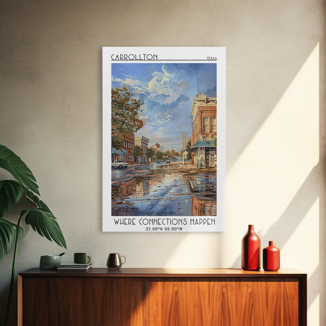 Carrollton Travel Poster, Framed Canvas Print, Travel Prints, Landscape Art, Vintage Travel Print, Travel Posters, City Illustration