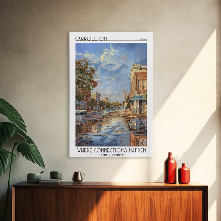 Carrollton Travel Poster, Framed Canvas Print, Travel Prints, Landscape Art, Vintage Travel Print, Travel Posters, City Illustration