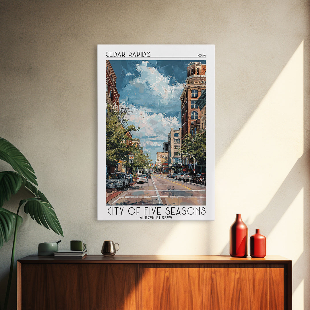 Cedar Rapids Travel Poster, Framed Canvas Print, Poster Print, Travel Wall Art, Travel Art Print, Retro Travel Poster, Landscape Art