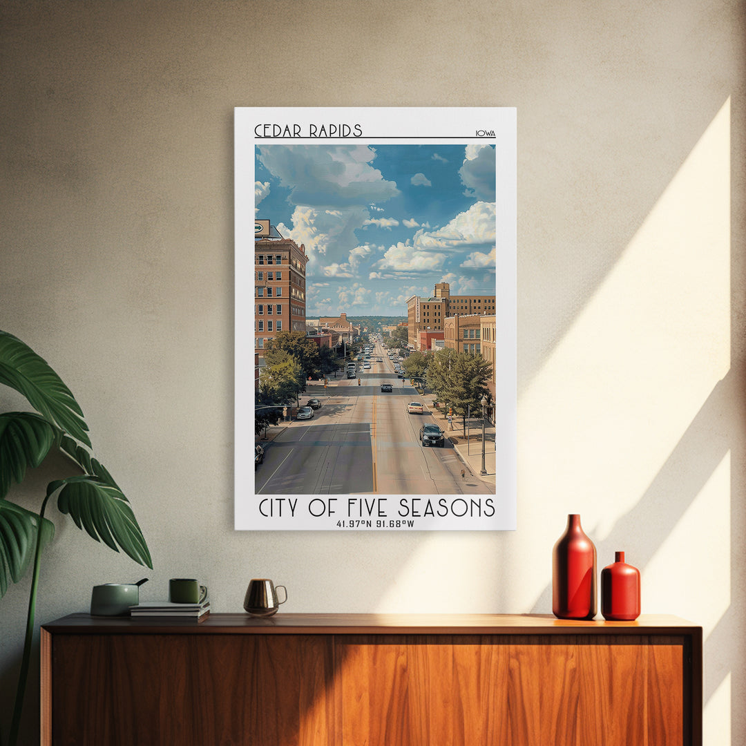 Cedar Rapids Iowa Travel Poster, Framed Canvas Print, Retro Travel Poster, City Wall Art, Retro Wall Art, Travel Decor, Poster Print