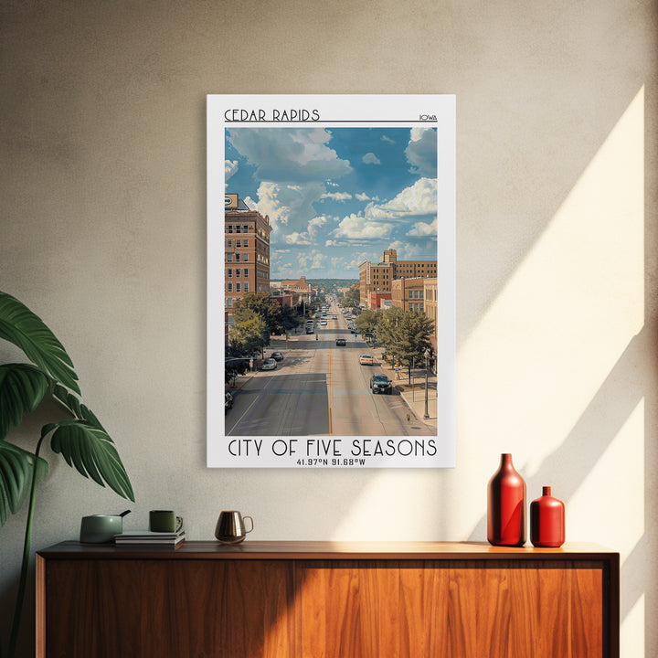 Cedar Rapids Iowa Travel Poster, Framed Canvas Print, Retro Travel Poster, City Wall Art, Retro Wall Art, Travel Decor, Poster Print