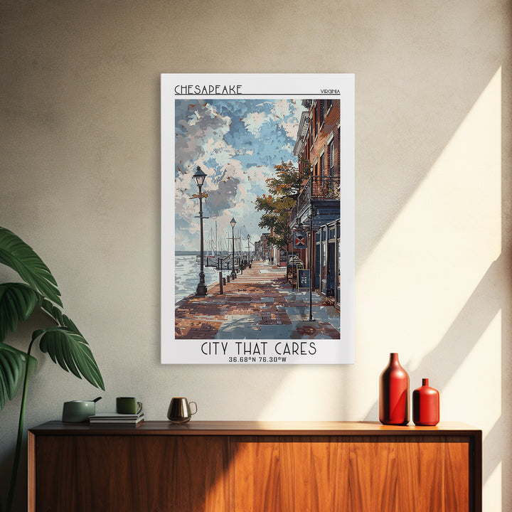 Chesapeake Virginia Travel Poster, Framed Canvas Print, City Travel Poster, Travel Wall Decor, Travel Wall Art, Mid Century Wall Art