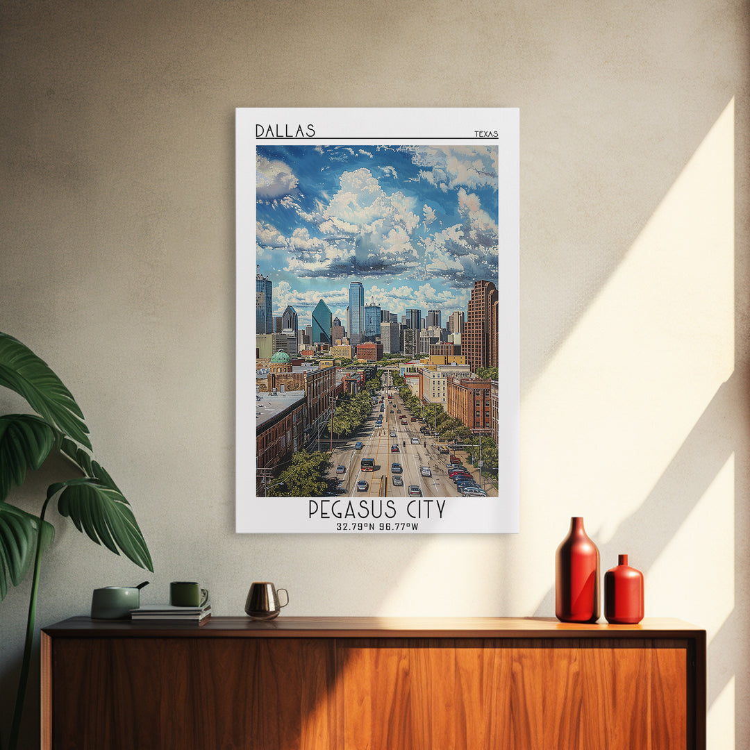 Dallas Travel Poster, Framed Canvas Print, City Travel Poster, Travel Wall Art, Retro Travel Poster, City Wall Art, Gallery Wall Set