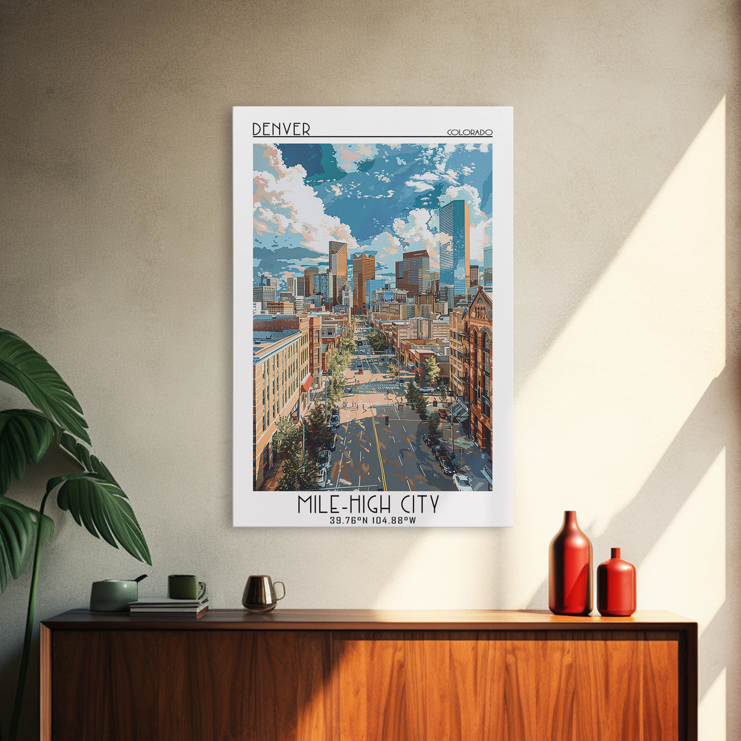 Denver Travel Poster, Framed Canvas Print, City Travel Poster, Travel Wall Decor, Minimalist Poster, Modern Wall Decor, Travel Decor