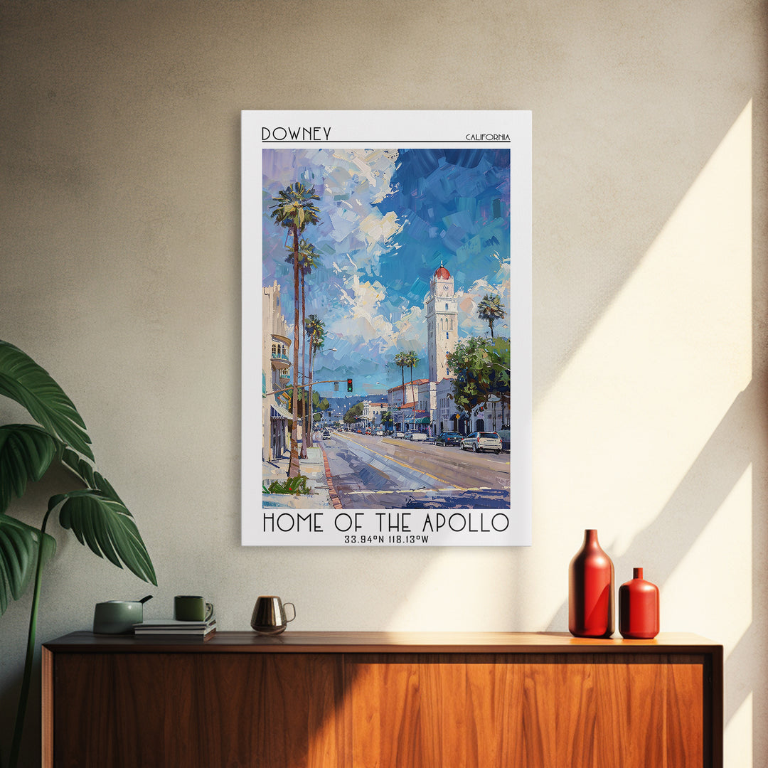 Downey Travel Poster, Framed Canvas Print, City Travel Poster, Travel Wall Art, Vintage Posters, Landscape Art, Vintage Travel Print