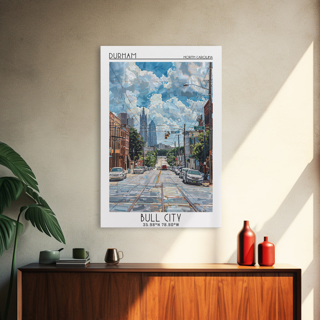 Durham Travel Poster, Framed Canvas Print, Retro Travel Poster, City Wall Art, Retro Travel Print, Home Office Decor, Fine Art Print