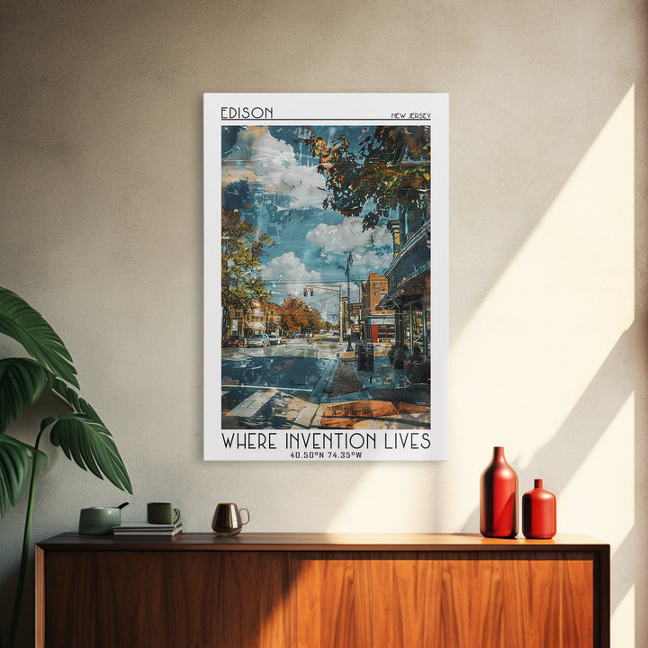Edison Travel Poster, Framed Canvas Print, Retro Wall Art, Travel Print, City Wall Art, Modern Wall Decor, City Art Print, Art Print