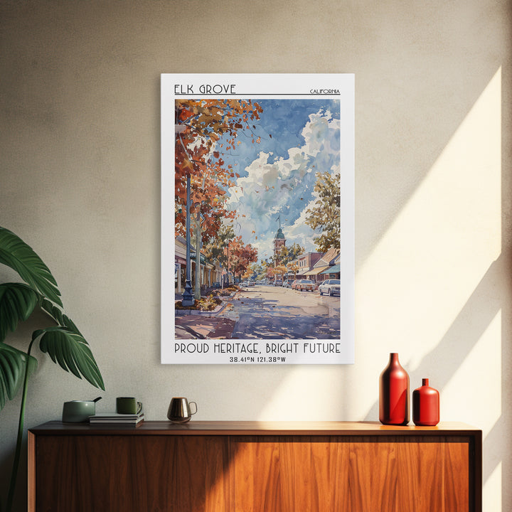 Elk Grove Travel Poster, Framed Canvas Print, Retro Travel Poster, City Wall Art, Retro Travel Print, Travel Decor, Travel Art Print