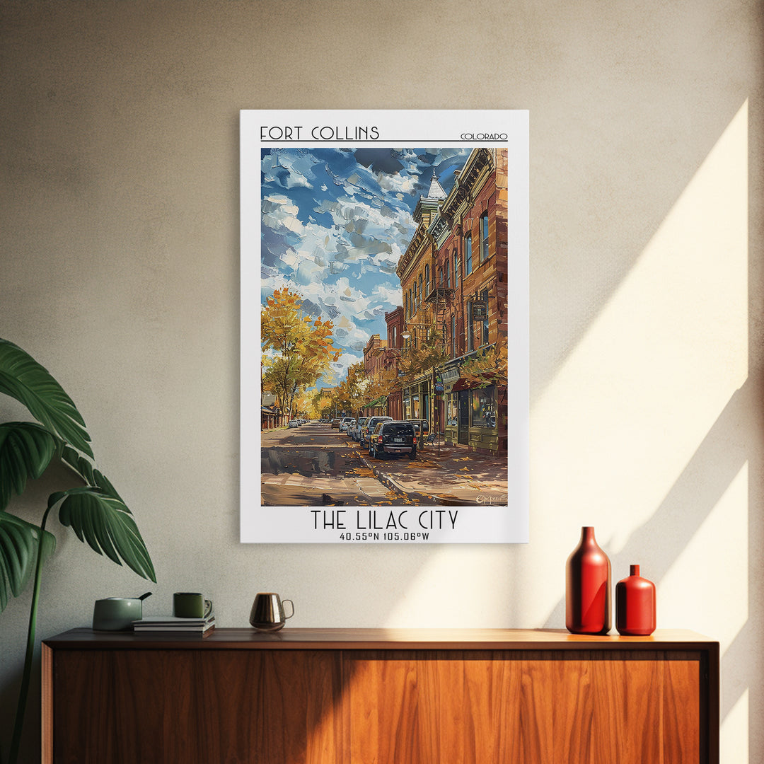 Fort Collins Travel Poster, Framed Canvas Print, City Travel Poster, Travel Wall Decor, Poster Art, Modern Wall Decor, Travel Prints